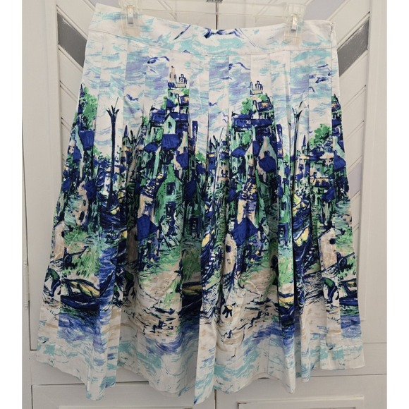 Talbots Dresses & Skirts - Talbots Women's 6 Blue Green Watercolor‎ Venice Boats City A-Line Pleated Skirt